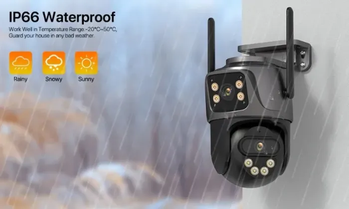 Câmera de Segurança WiFi, Lente dupla, 8MP, PTZ, ONVIF, IP