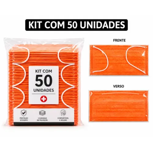 Máscara Descartável Laranja Protdesc Kit com 50 Unidades