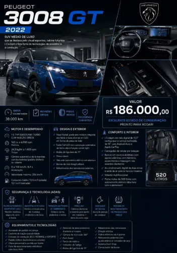 Peugeot 3008 GT Pack 1.6 Turbo 16V 5P AUT 2022