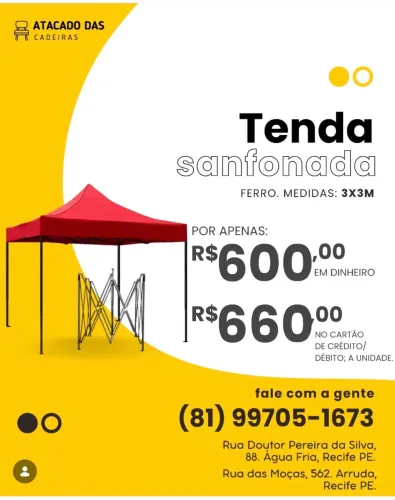 Tenda sanfonada 3x3 m é no Atacado das Cadeiras