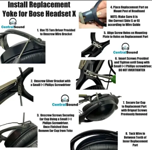 Reparo de Fone Aviation Bose A10 Suporte Yoke Headset Hastes Cor Preto da Luz Preto