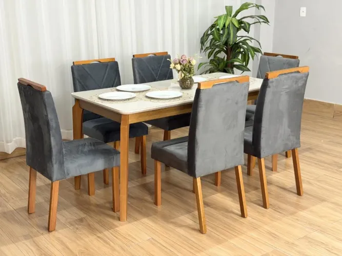 Mesa de Jantar Itália 1.60×0.80 Com 6 Cadeiras Entrega Rápida