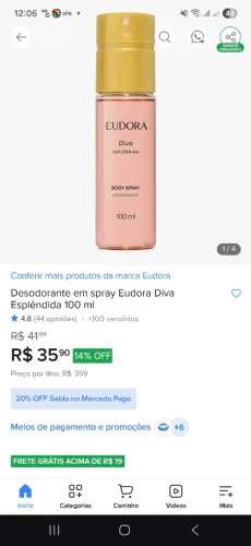 Eudora diva esplêndida desodorante body spray 100ml