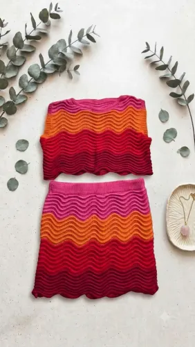 Conjunto tricot listras colorido Tam P/M