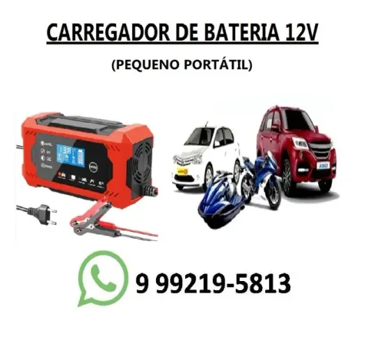 Carregador de Bateria de Carro e Moto (Portátil Pequeno) AUTOMÁTICO Cod:004