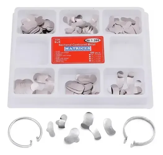 Matrizes De Metal Dental Odonto Kit 100 Unid + 2 Grampos