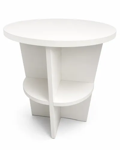 Mesa Expositora Redonda em MDF com 4 Nichos Branca