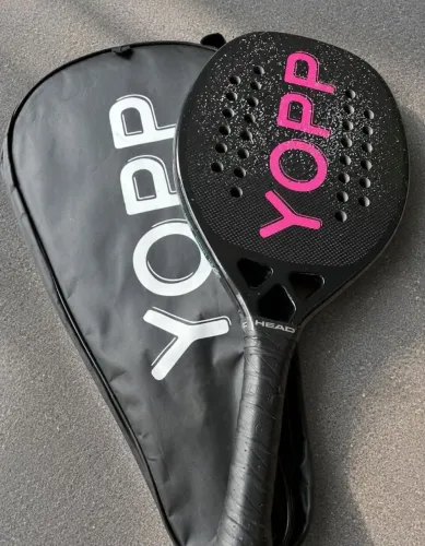 Raquete Beach Tennis Yopp Carbono 3k 28 Furos Preto Rosa (Nova)