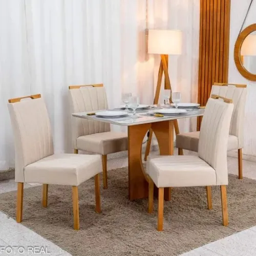 Mesa de Jantar Filipinas 120x80 C/4 Cadeiras em Linho MDF rf21 S