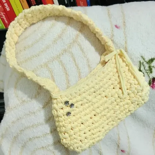 Bolsa Baguete De Croche Fio De Malha Artesanal Nova