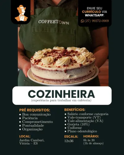 Vaga Emprego - Cozinheira (a)