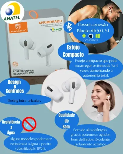 Fone de Ouvido Bluetooth H'maston TWS preto  LY13