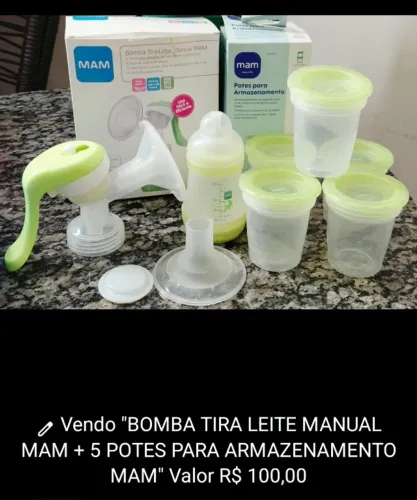 BOMBA TIRA LEITE MANUAL MAM + 5 POTES DE ARMAZENAMENTO MAM. 