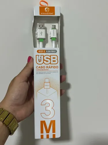 Cabo de Dados USB Tipo C 3m Branco Alta Velocidade H'maston 4.8A