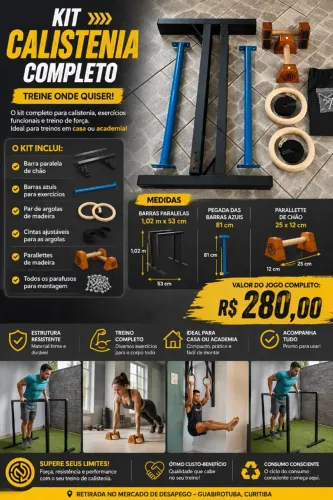 KIT CALISTENIA COMPLETO - BARRAS PARA TREINO