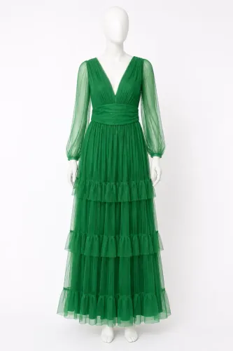 Vestido de Festa Verde Esmeralda Longo com Brilho - Usado 1 vez