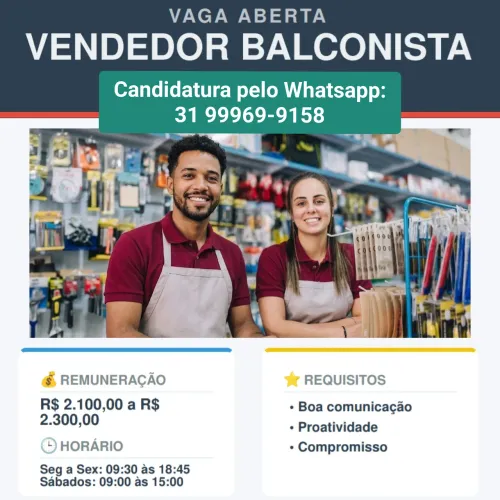 Vaga Vendedor Balconista