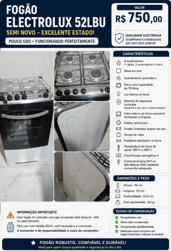 Fogão Electrolux 52 LBU Semi Novo - EXCELENTE ESTADO