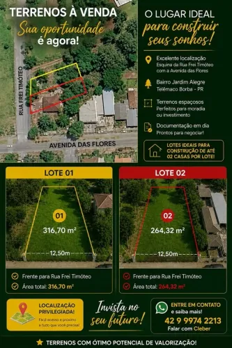 TERRENOS À VENDA EM TELÊMACO BORBA - BAIRRO JARDIM ALEGRE