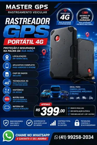RASTREADOR 4G PORTÁTIL COM APLICATIVO E CHIP DE DADOS