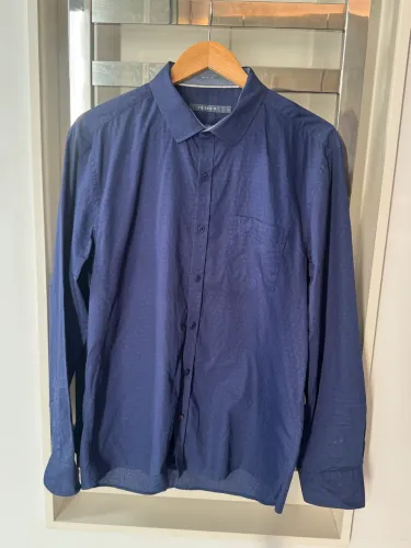 Camisa Social Masculina Azul Marinho VR Denim - Manga Longa