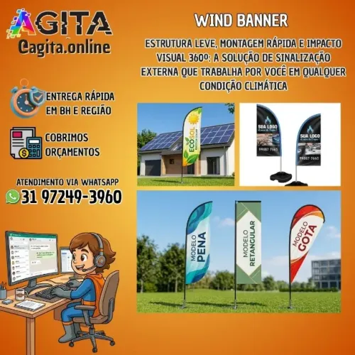  WIND BANNER PERSONALIZADO - PROPAGANDA PARA LOJAS E EVENTOS