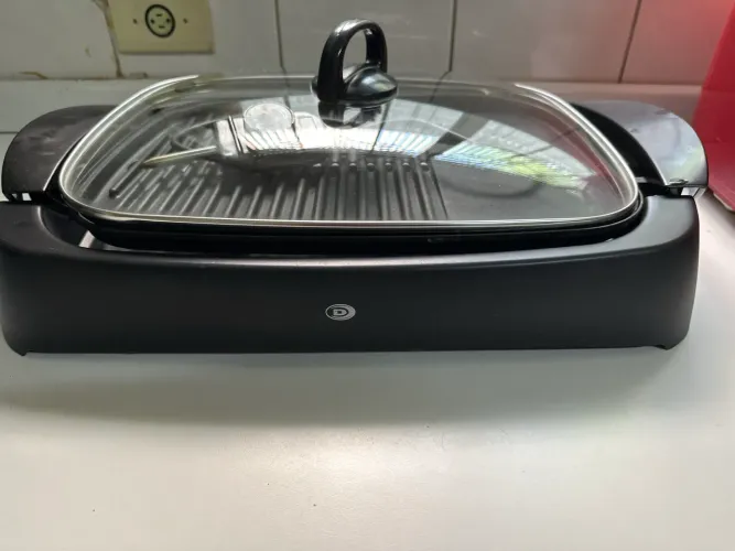Grill Elétrico com Tampa de Vidro e Termostato - Ótimo Estado