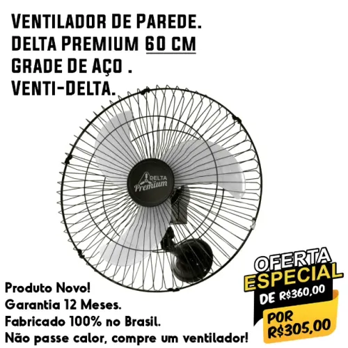 Ventilador De Parede Premium 60cm - Grade De Aço Venti-Delta.