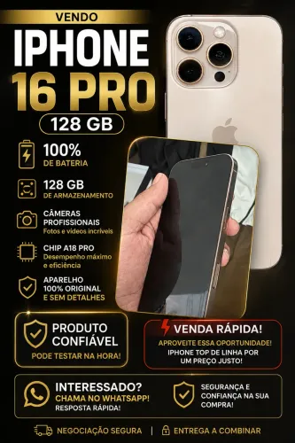 VENDE-SE IPHONE 16 pro 128GB 100% de bateria nenhuma peça trocada todo original 4800