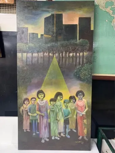 Quadro Antigo ?Philipenes les enfants du mépris? - Óleo - artista Norah Beltran 2003 - 1,1