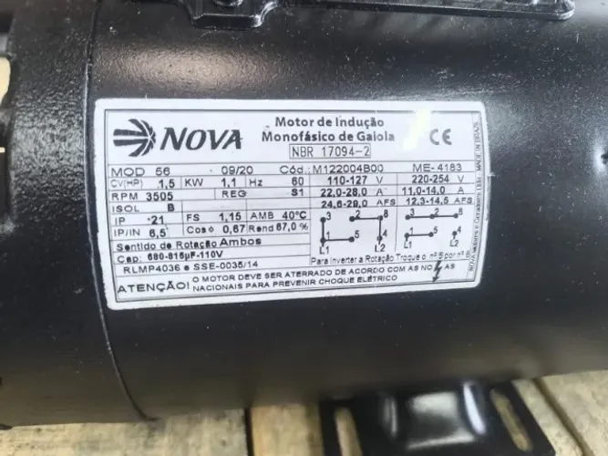 Motor Elétrico 1,5 cv 2 Polos Alta Rotação Monofásico Nova Motores IP 21 Seminovo (2)