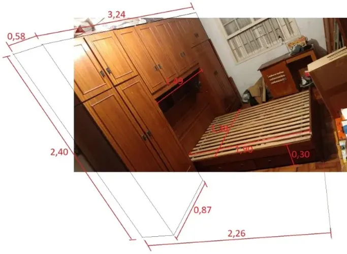  Guarda Roupa com cama de casal madeira compensado ótimo estado 12 portas 10 gavetas 1 baú