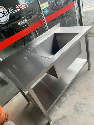 Pia industrial em inox nova - com prateleira lisa e cuba funda - diversas medidas