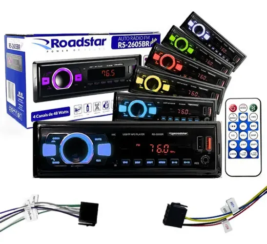 Rádio Mp3 Roadstar Bluetooth Usb Carrega Celular 7 Cores Led