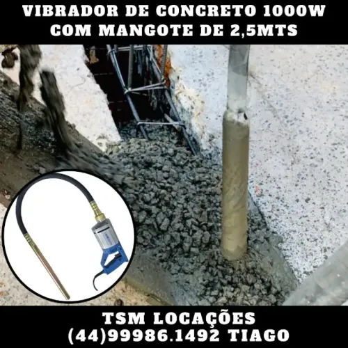 Locação - Vibrador de concreto 1000W mangote de 2,5 MTS Alugar/Aluguel (Maringá-Sarandi)