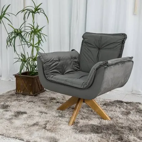 Poltrona Canadá giratória Suede cinza - FRETE GRÁTIS 