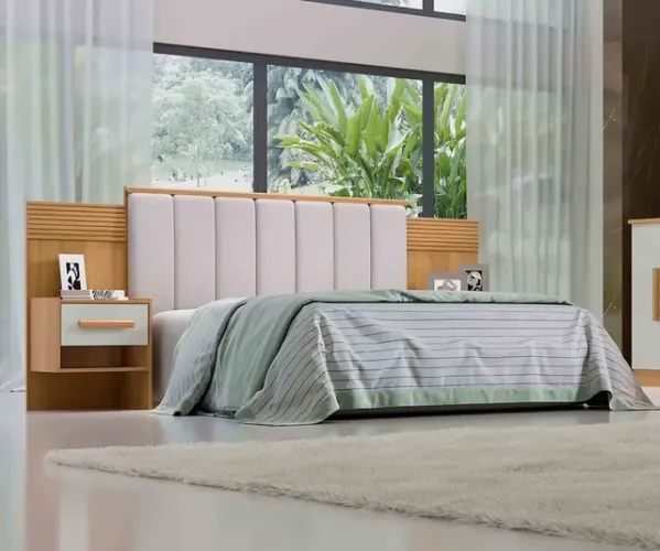 Cabeceira Casal Estofado Central Detalhe Ripado s43 100%MDF