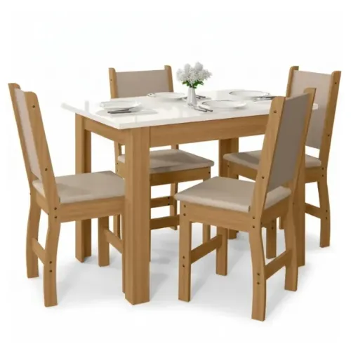 Mesa de Jantar Bellagio 108x68 Freijó Tampo Off White 4 Cad Savana - Entrega Rápida!