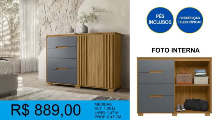 Comoda ripada varias cores - Entrega e montagem gratis