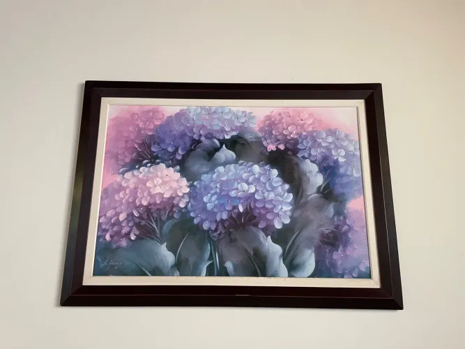 quadro pintado a óleo com moldura