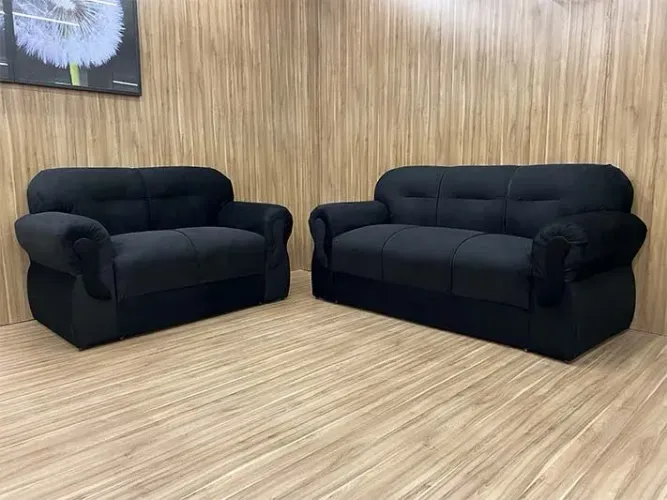 Conjunto de Sofá 2 e 3 Lugares Suede Preto