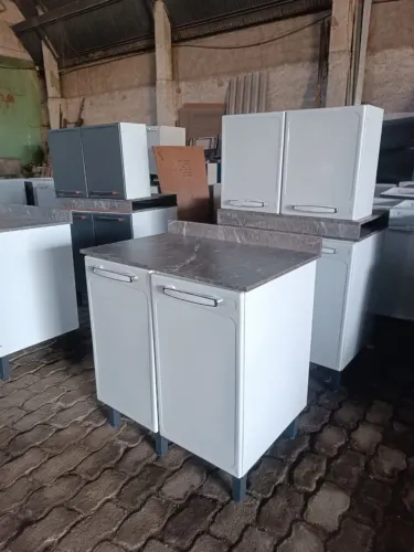 Balcão de aço de cozinha 2 portas cor branca ou cinza Bertolini