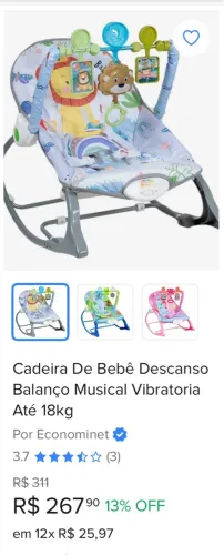 Cadeira de Bebê Descanso Balanço Musical Vibratoria até 18kg