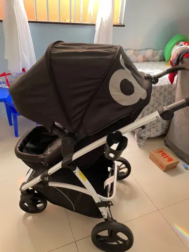 Carrinho de Bebê Dzieco Galzerano 3 em 1 Berço Passeio c Bebê Conforto e Base Carro Preto