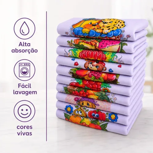 Kit 10 Pano De Prato Gigante 45x85 De Cozinha Estampado Algodão