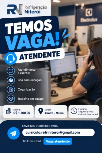 Vaga para Atendente - Centro de Niterói/RJ