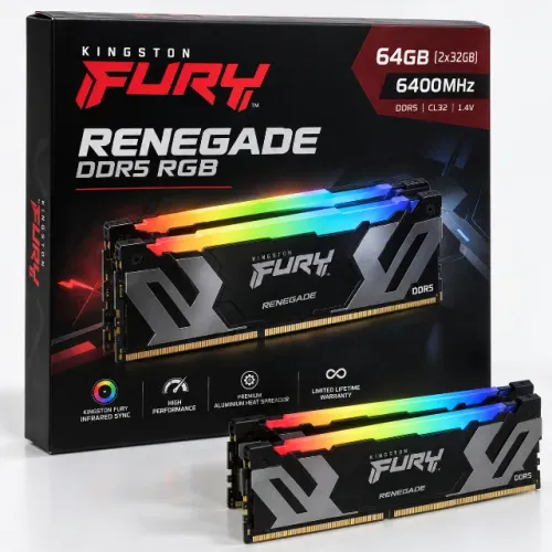 Memória Kingston Fury Renegade DDR5 RGB 64GB 6400MHz (2x32GB)