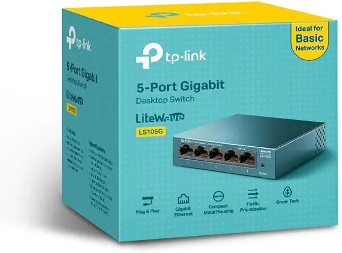 Switch Ethernet TP-Link LS105G, 5 Portas Gigabit 10/100/1000Mbps, Caixa de Metal, Azul 