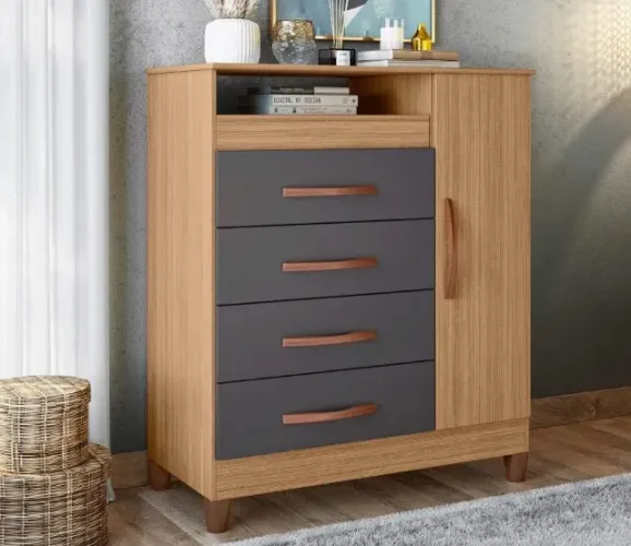 Cômoda Turquesa Quadriflex 1 Porta 4 Gavetas - (ENTREGA IMEDIATA)