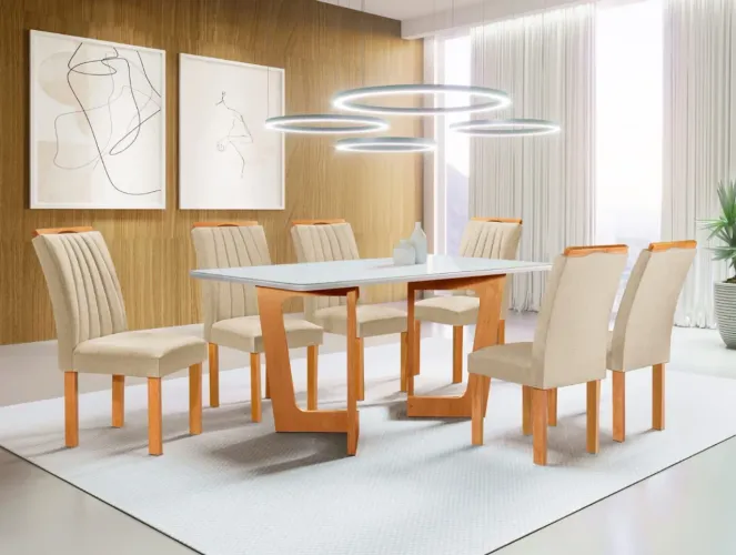 Conjunto Sala de Jantar Dubai com 6 Cadeiras - 100% MDF
